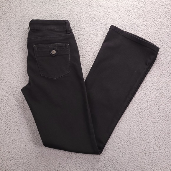 White House Black Market Denim - WHBM Jeans Size 6 Skinny Flare Leg Mid Rise Black Stretch Denim 29x33